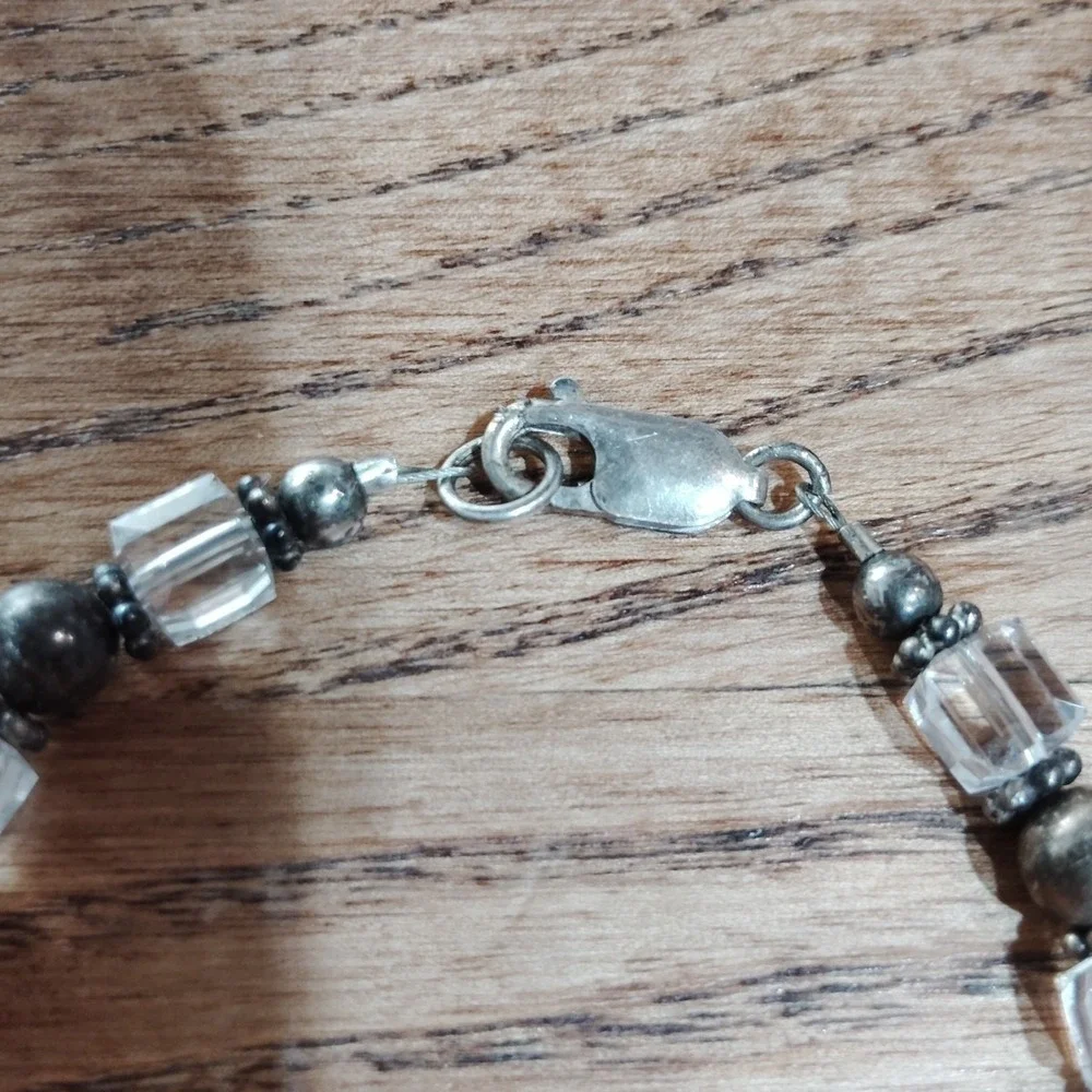 Vintage Sterling Silver Clear Crystal Squares 925 7.5